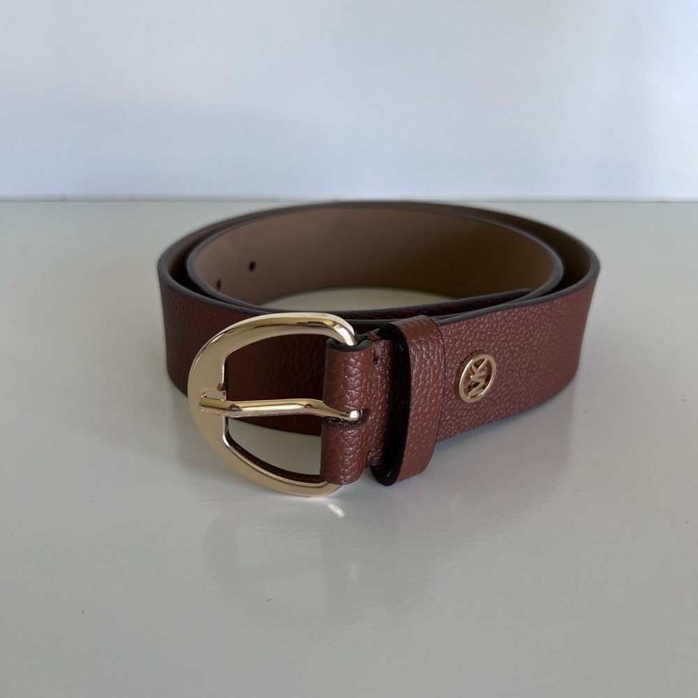 MICHAEL Michael Kors Brown Leather Belt with Gold Buckle